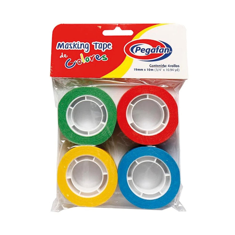 Cinta Masking Tape 3/4" X 10.94 YDS. X4 Colores Pegafan