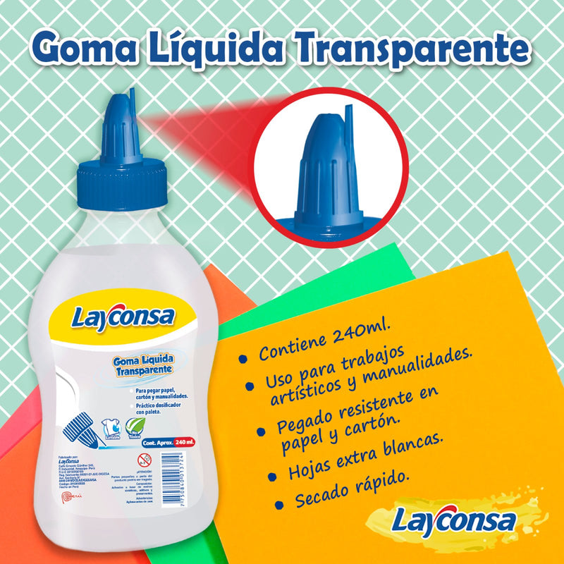 Goma Líquida Transparente X240 ml. Layconsa