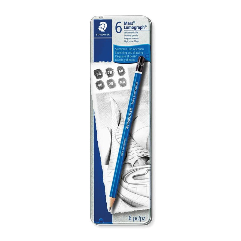 Caja Lápices Mars Lumographs X 6G. Estuche Metal Staedtler