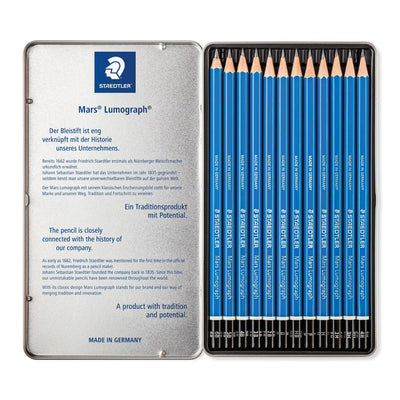 Caja Lápices Mars Lumographs X 12G. Estuche Metal Staedtler