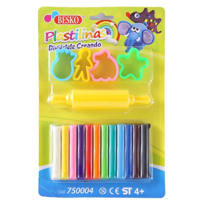 Plastilina con Molde X12 Pastel Besko