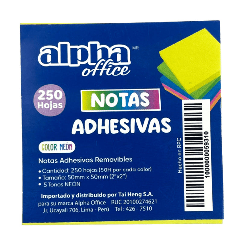 Notas Adh. 2x2" Neón X25H. Alpha