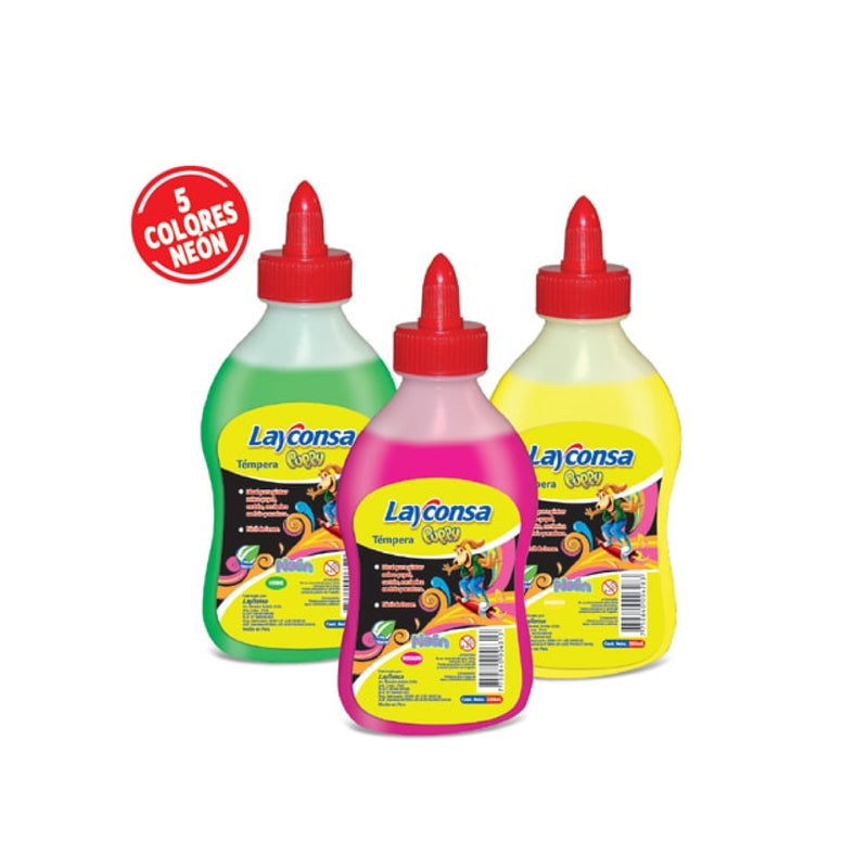 Tempera Neón con Aplicador X250 ml. Layconsa