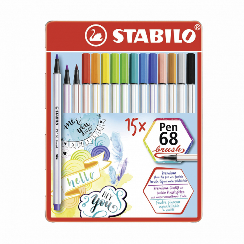 Plumones Pen 68 Brush Estuche X15 Metal Stabilo