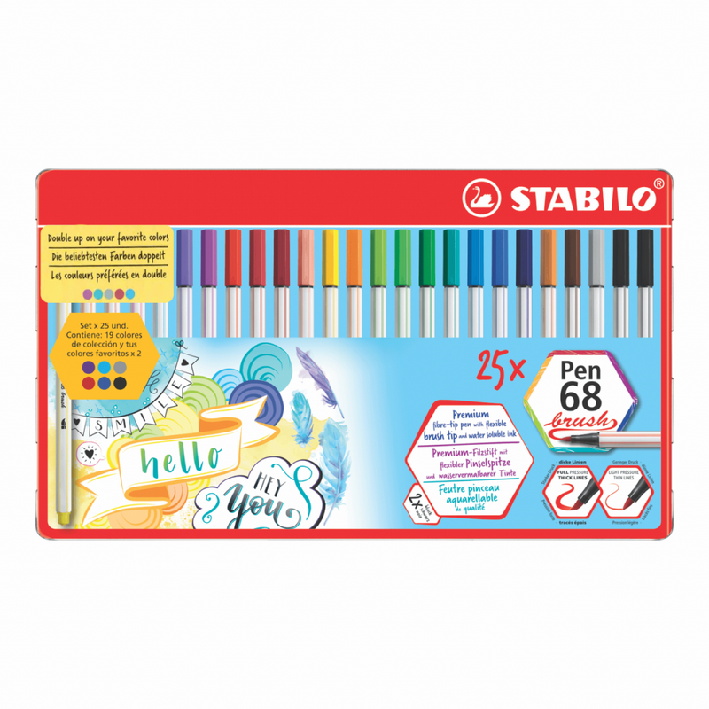 Plumones Pen 68 Brush Estuche X25 Metal Stabilo